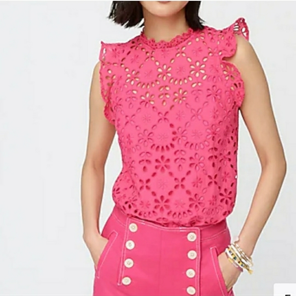 J. Crew Hot Pink Eyelet Lace Sleeveless Top